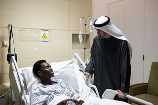 UAE President His Highness Sheikh Mohamed bin Zayed Al Nahyan paid a visit to a number of individuals injured in the recent Iranian attacks and currently receiving treatment in hospital.