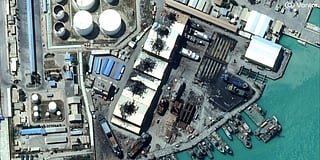 This handout satellite image courtesy of Vantor shows a view of buildings hit by airstrikes at Bushehr naval base in southern Iran along the Gulf on March 7, 2026.