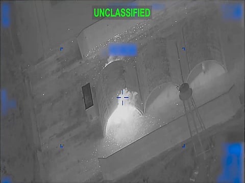 US military aerial footage labelled “Unclassified” shows a strike on a suspected target during Operation Epic Fury. 