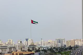 UAE flag with Sharjah skyline.