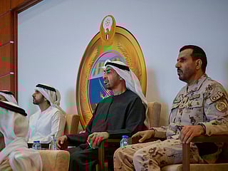 Sheikh Mohamed bin Zayed Al Nahyan, President of the United Arab Emirates (2nd R) and HH Sheikh Hamdan bin Mohamed Al Maktoum, Crown Prince of Dubai, UAE Deputy Prime Minister and Minister of Defence (3rd R), visits Ministry of Defence.