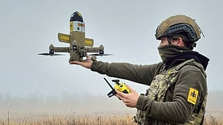 A Ukraine-developed "Sting" drone interceptor. The Pentagon has reportedly eyed Ukrainian anti-drone weapons to counter Iran's Shahed swarm attacks. The Sting is part of a broader strategy by Ukraine to use interceptors to conserve expensive air defence missiles.
