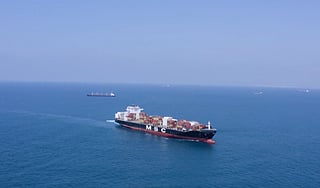 A commercial shipping vessel near the Hormuz Strait.