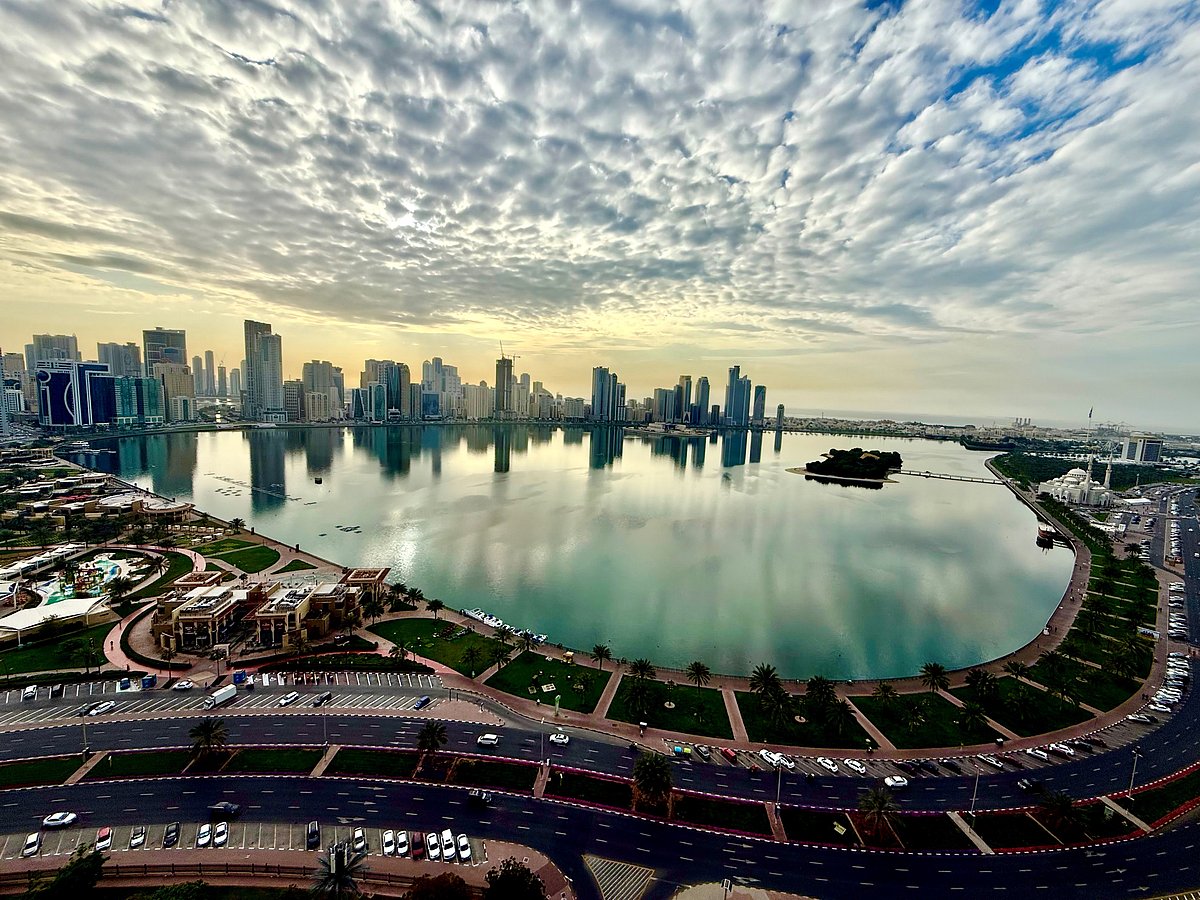 Al Majaz Waterfront in Sharjah, a popular leisure destination featuring the iconic musical fountain, parks, restaurants and scenic views along Khalid Lagoon, captured by Vinod Nambiar.