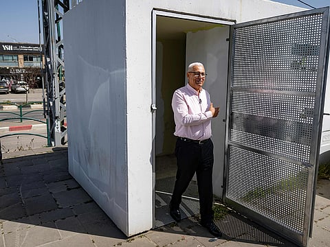 Mayor Mazen Ghnaim comes out after inspecting a bomb shelter in the Arab town of Sakhnin in northern Israel near the Lebanese border on March 12, 2026. 
