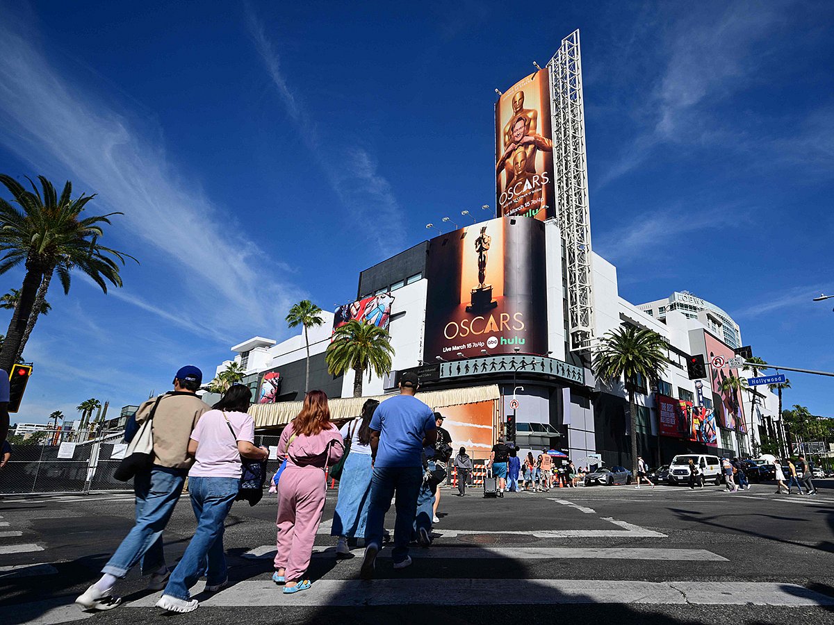 Oscars billboards are seen as preparations are made ahead of the 98th Annual Academy Awards in Hollywood, California, on March 13, 2026. 