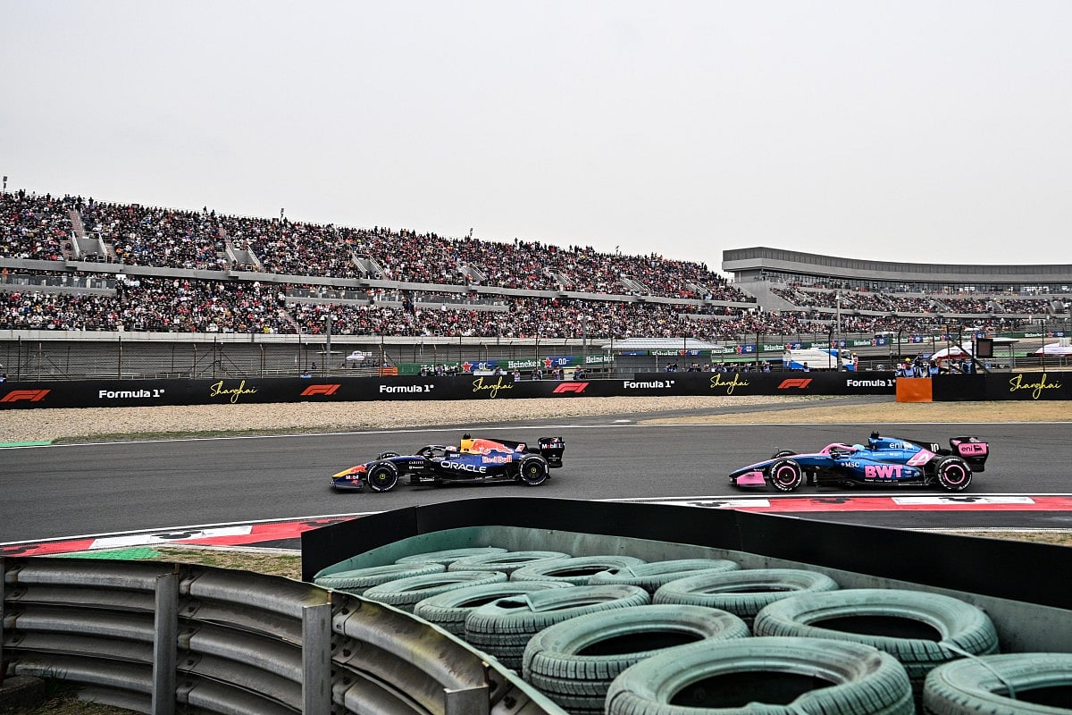 Red Bull Racing's Dutch driver Max Verstappen (L) and Alpine's French driver Pierre Gasly (R) drive during the Formula One Chinese Grand Prix at the Shanghai International Circuit in Shanghai on March 15, 2026.