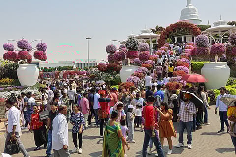 Dubai Miracle Garden halted new visitors on Friday afternoon citing safety and visitor comfort.