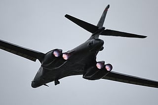 A US Air Force B-1 Lancer bomber takes off from RAF Fairford in south-west England on March 15, 2026.