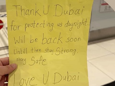 Young traveller thanks Dubai for safety in touching handwritten note