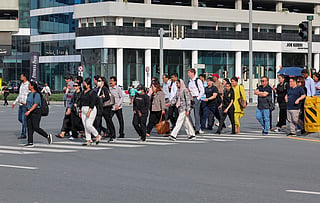 Evening rush in Business Bay as office workers head home after work in Dubai. 