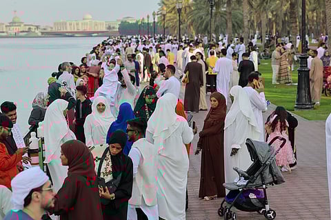 Residents flock to Buhaira Corniche in Sharjah to mark Eid Al Fitr.