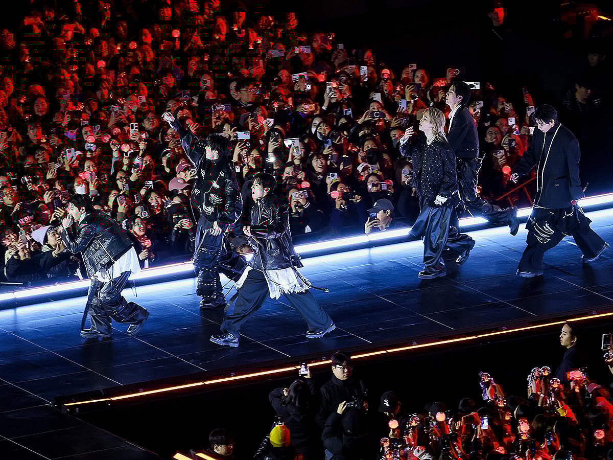 Kpop group BTS perform during 'BTS The Comeback Live Arirang' concert in central Seoul, South Korea, March 21, 2026. 