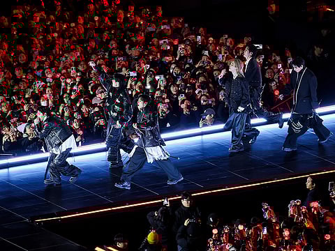 Kpop group BTS perform during 'BTS The Comeback Live Arirang' concert in central Seoul, South Korea, March 21, 2026. 