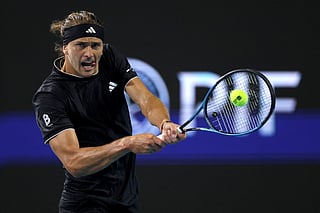 Alexander Zverev of Germamy returns a shot to Martin Damm of the United States on Day 5 of the Miami Open Presented by Itau at Hard Rock Stadium on March 21, 2026 in Miami Gardens, Florida.