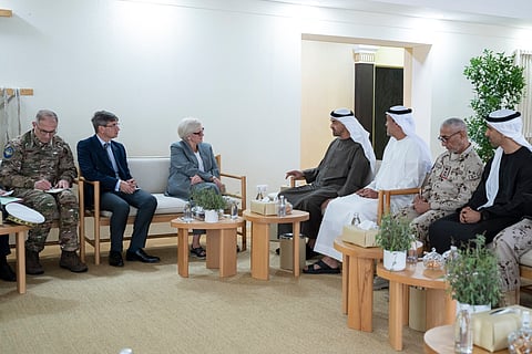 UAE President His Highness Sheikh Mohamed bin Zayed Al Nahyan receives Catherine Vautrin, Minister of the Armed Forces and Veterans Affairs of the French Republic.