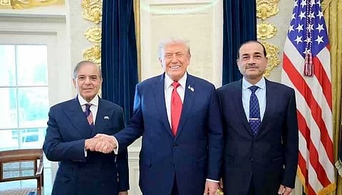 Pakistan Prime Minister Shehbaz Sharif (Left), US President Donald Trump, and Chief of Defence Forces (CDF) and Chief of Army Staff (COAS) Field Marshal Syed Asim Munir pose for a photo at the White House in Washington, on September 25, 2025. — X/@PakPMO
