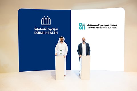From left to right: Atif Al Braiki, chief digital and AI officer at Dubai Health and Mahmoud Ward, director of investments and ecosystem development at DFDF