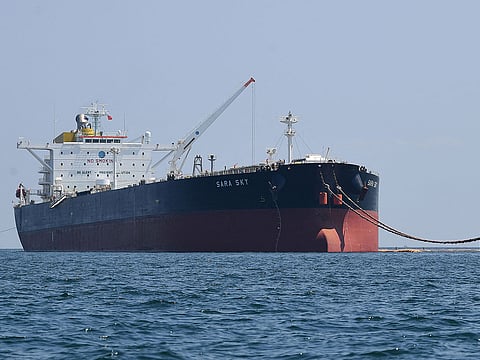 The Sierra Leone-flagged Sara Sky, which is carrying crude oil from Russia, is seen anchored at Limay port, Bataan province on March 26, 2026.
