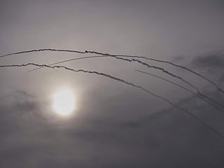 Israeli Iron Dome air defence system fires to intercept missiles from Iran over Tel Aviv, Israel, on Thursday, March 26, 2026.