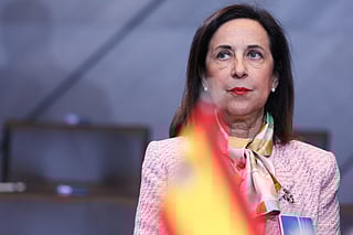 FILE - Spain's Defense Minister Margarita Robles waits for the start of a meeting of the North Atlantic Council in defense ministers format at NATO headquarters in Brussels, Wednesday, Oct. 15, 2025 (AP Photo/Omar Havana, file)