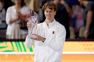 Jannik Sinner of Italy poses with the Butch Buchholz Trophy after defeating Jiri Lehecka of Czechia during the Men's Singles Final of the Miami Open Presented by Itau at Hard Rock Stadium on March 29, 2026 in Miami Gardens, Florida.
