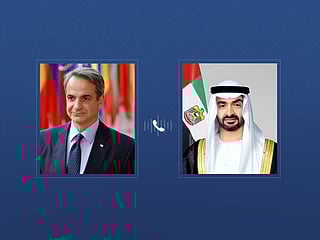 UAE President His Highness Sheikh Mohamed bin Zayed Al Nahyan (right) and His Excellency Kyriakos Mitsotakis, Prime Minister of the Hellenic Republic 