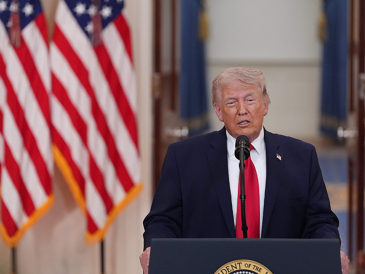 President Donald Trump speaks about the Iran war from the Cross Hall of the White House on Thursday, April 2, 2026, in Washington. 
