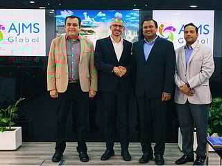 Left to Right: Rizwan Khan, Chief Business Officer, AJMS Global; Manuel Kessler, Managing Director, Deecke Global Partners Investment Consultancies L.L.C; Dr. Abhishek Jajoo, Chief Executive Officer, AJMS Global; and Vivek Mundhra, Managing Partner, AJMS Global — at the agreement signing ceremony in Dubai.