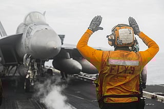 USS Abraham Lincoln continues flight operations against military targets in Iran while sailing in regional waters.
