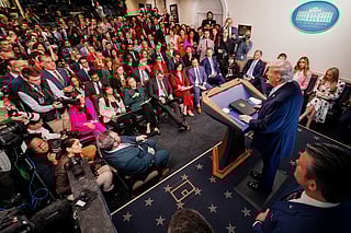President Donald Trump speaks during a news conference in James S. Brady Press Briefing Room of the White House on April 06, 2026 in Washington, DC. President Trump spoke about the successful military mission to rescue a weapons systems officer whose F-15E Strike Eagle was shot down in Iran.