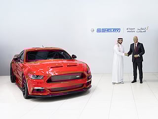 Ashok Khanna (right), Chief Executive Officer at Al Tayer Motors, and Yousef Alsulaiman, CEO of Al Najdiyah General Trading (Shelby Middle East) at the announcement of the exclusive distributorship agreement