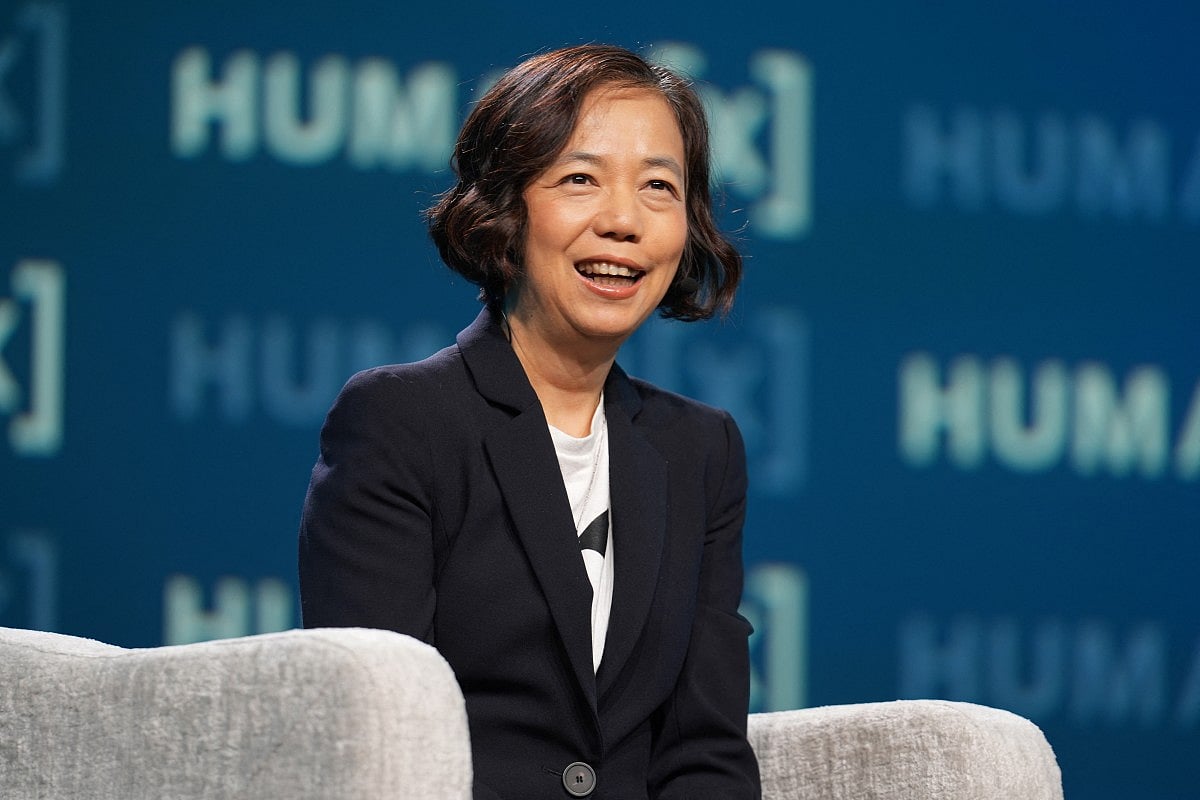 Dr. Fei-Fei Li speaks onstage during the "The Godmother of AI on What Comes Next" panel at the HumanX Conference San Franciso 2026 at Moscone Center South on April 06, 2026 in San Francisco, California.