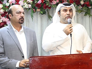 Emirati businessman Dr Bu Abdullah and Pakistani businessmen Mian Muneer Hans at the event in Dubai