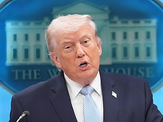 President Donald Trump speaks with reporters in the James Brady Press Briefing Room at the White House.