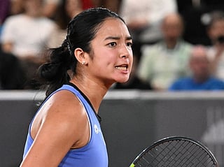 Philippines' Alexandra Eala reacts as she plays against Austria's Julia Grabher during their women's singles match of the WTA Upper Austria Ladies Linz tennis tournament in Linz, Austria on April 7, 2026.