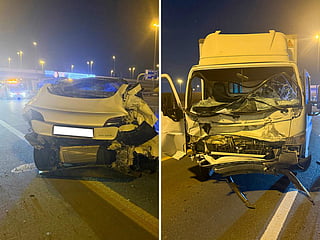 A three-vehicle collision on Al Khail Road towards Abu Dhabi left three people injured.