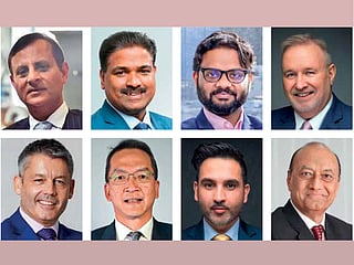 Clockwise from top left: Bharat Bhatia, Abdul Jebbar, Lijo John, Matt Myers, Paras Shahdadpuri, Madhav Dhar, Boyd Chongphaisal and Ricky Mullins.