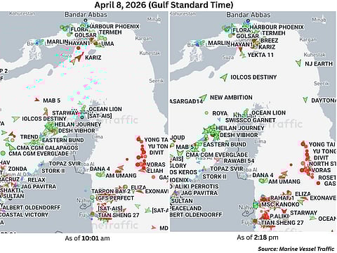This before-and-after view captures a pivotal moment following intense diplomatic pressure. Iran agreed to guarantee safe passage for maritime traffic in exchange for the two-week pause in hostilities.