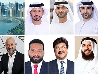 Clockwise from top left, Khaled Batarfi, Saeed Ghanem Al Suwaidi, Mohamed Ali Al- Hammadi, Mustafa Mohammed Al Hosani, Lalu Samuel, Hesham El-Din Youssef and Fadi Musharafieh
