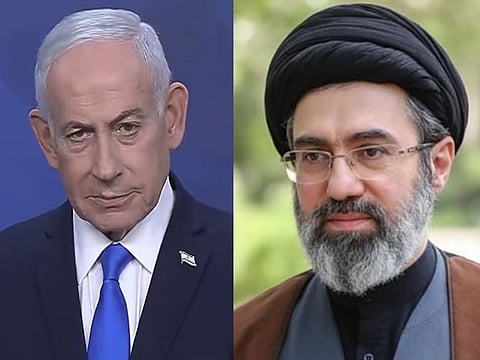 Israeli Prime Minister Benjamin Netanyahu and Iran’s Mojtaba Khamenei, as Israeli assessments point to Tehran seeking a more coordinated multi-front strategy against Israel.