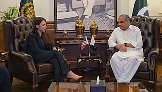 nterior Minister Mohsin Naqvi and US Ambassador Natalie Baker pictured during a meeting on April 9, 2026. — X@MOIofficialGoP