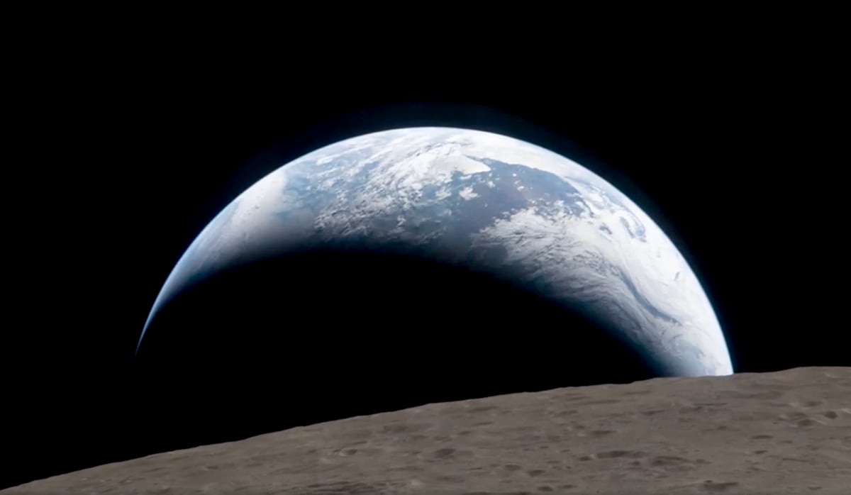 An Earthset image captured by the Artemis II crew during their lunar flyby on April 6.