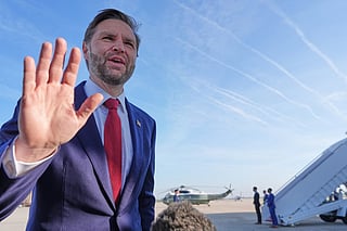 Vice President JD Vance speaks to the press before boarding Air Force Two for a departure to Pakistan on April 10, 2026 at Joint Base Andrews, Maryland.