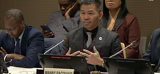 Former eight-division boxing world champion Manny Pacquiao during a UN meeting on April 8