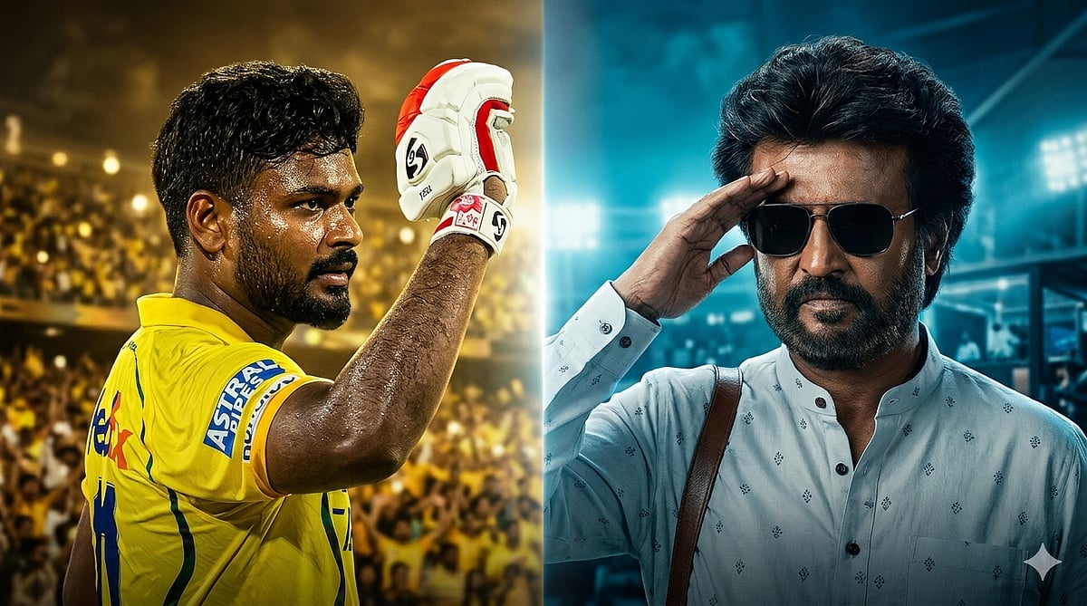 Chennai Super Kings' Indian cricket player Sanju Samson celebrates after scoring a century (100 runs) during the 2026 Indian Premier League (IPL) T20 match between Chennai Super Kings and Delhi Capitals at the MA Chidambaram Stadium