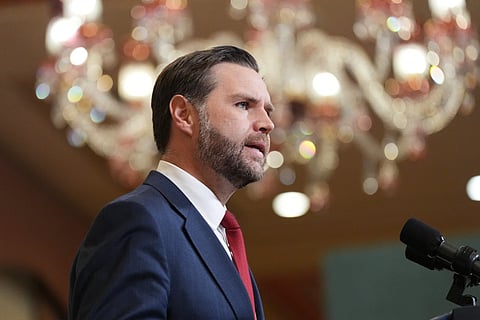 Vice President JD Vance speaks during a news conference after meeting with representatives from Pakistan and Iran in Islamabad on April 12, 2026.
