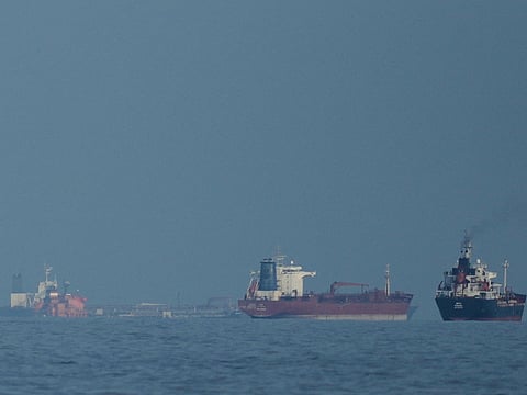  Oil tankers and cargo ships line up in the Strait of Hormuz 