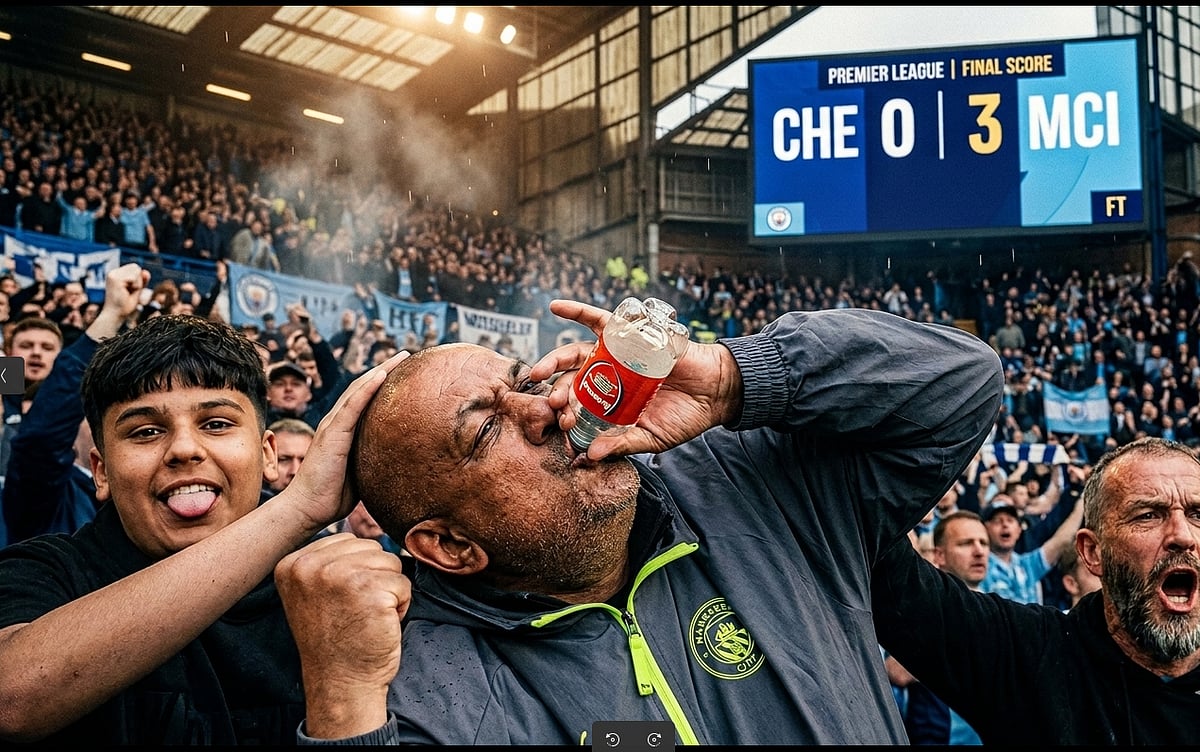 City fan mimed drinking Arsenal tears at Stamford Bridge