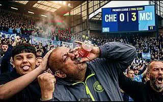 City fan mimed drinking Arsenal tears at Stamford Bridge